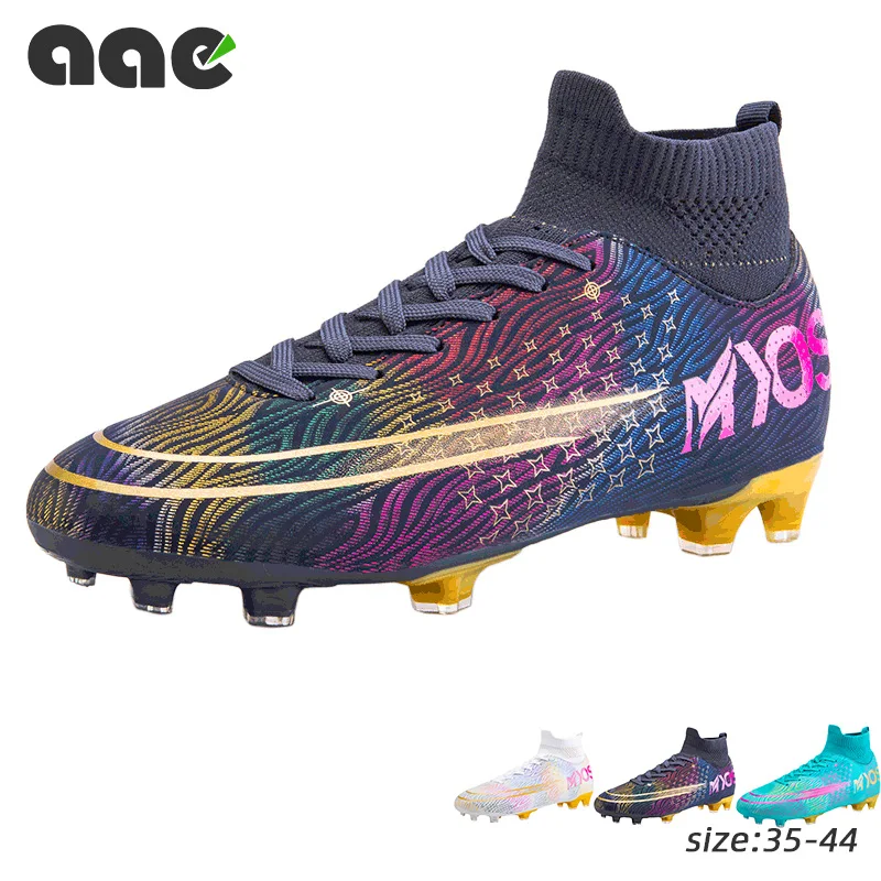 

Men's High Ankle AG Sole Outdoor Cleats Football Boots Shoes Turf Soccer Cleats Long Spikes Chuteira Futebol Sneakers