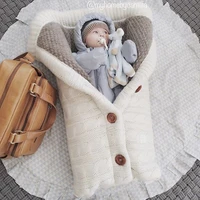 infant newborn baby boy girl winter warm sleeping bag button knit swaddle wrap swaddling stroller wrap blanket bedding bag 2021