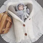 Теплый зимний спальный мешок для новорожденных мальчиков и девочек, вязаное Пеленальное Одеяло на пуговицах, постельное белье в коляску, 2021