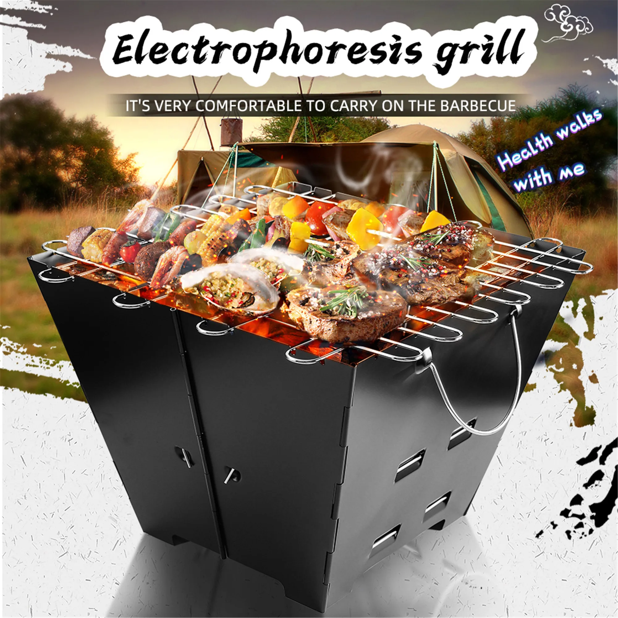 

Складной гриль для барбекю, портативный из нержавеющей стали, 357x357 мм, аксессуары для отдыха на открытом воздухе, пикника, кухни, приготовлен...