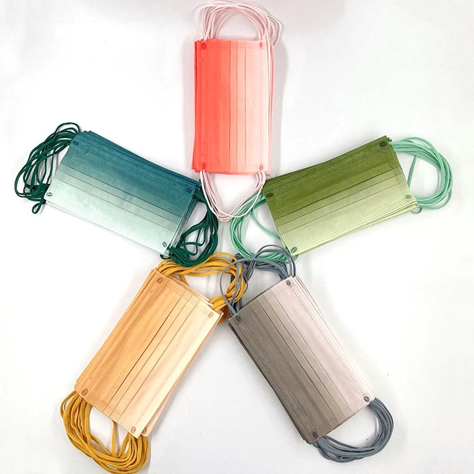 100 Gradient Disposable Mask Matte Printing Face Masks adult 3 Ply Nonwove Maschera Protective mouth cover unisex masque jetable |