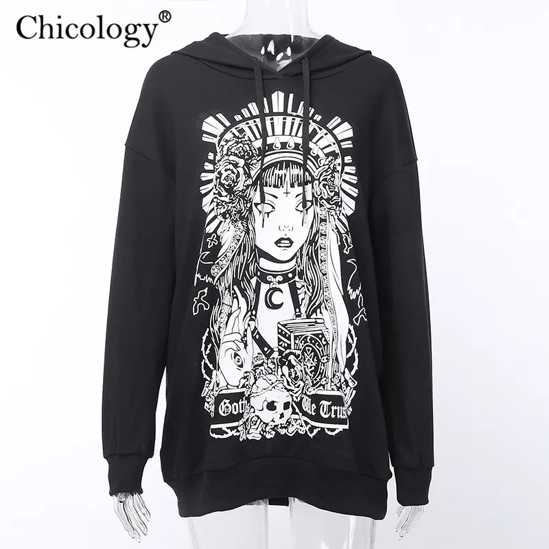 Chicology готика Харадзюку печати уличная Толстовка Длинные рукава Женская