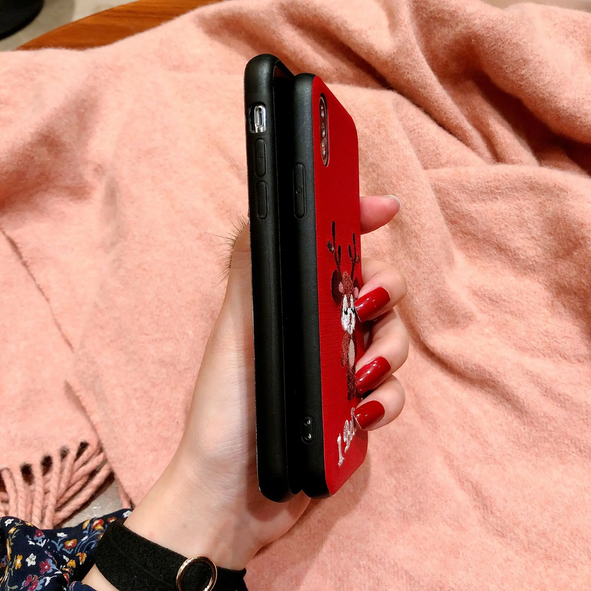 3D Вышивка мягкий чехол для iPhone 11Pro Max X XS XR 6 6s 7 8 Plus милый олень Рождественский