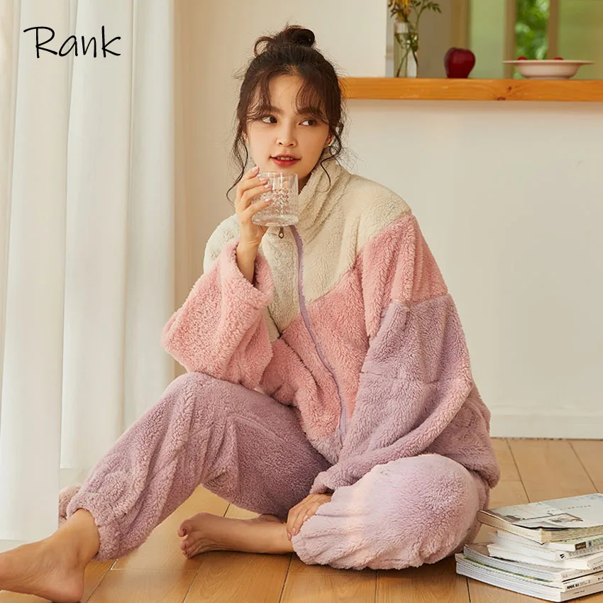 

2 Pieces Flannel Couple Fleece Pajamas Set Women Men Sleepwear Casual Homewear Thick Warm Winter Sleepwear Pyjamas Set Plus Size