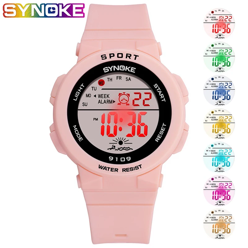 SYNOKE, цифровые часы для девочек, светодиодный, красочный светильник, jam tangan, будильник, повседневные спортивные наручные часы,, подарки для девочек