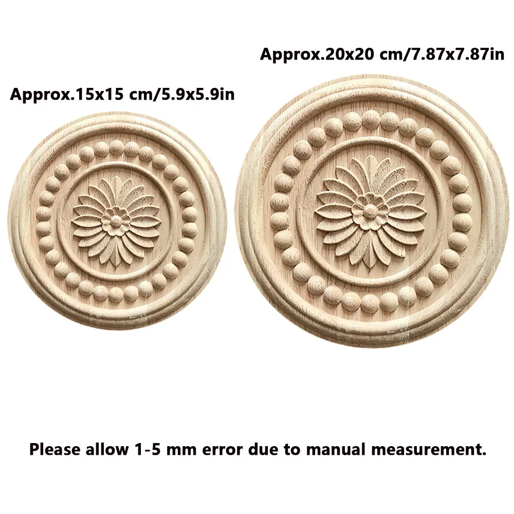 

Wood Carved Appliques Carved Wooden Bed Door Retro Round Woodcarving Decal Unpainted Furniture Cabinet Wall Decor Crafts 20cm