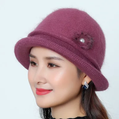 Singlehat darkpurple Женский комплект для мамы, зимний шарф, шапка, набор для женщин, шапка из кроличьего меха, фетровые шапки, зимняя вязаная женская панама, теплая - Цвет: Singlehat darkpurple