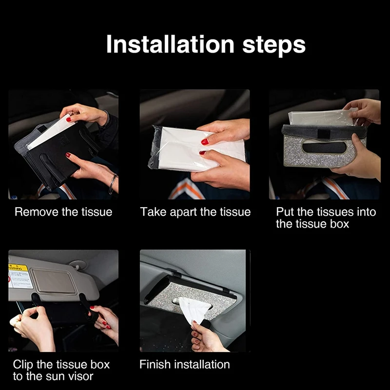 

Car Sun Visor Tissue Box Holder Crystal Sparkling Napkin Holder PU Leather Car Accessories for Women for Cars