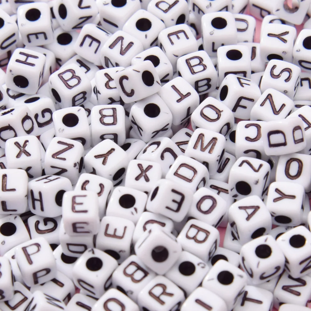 

100Pcs Squared Alphabet Letter Beads with Goden Letters for Jewelry Making for DIY Bracelets Necklaces Educational Toys