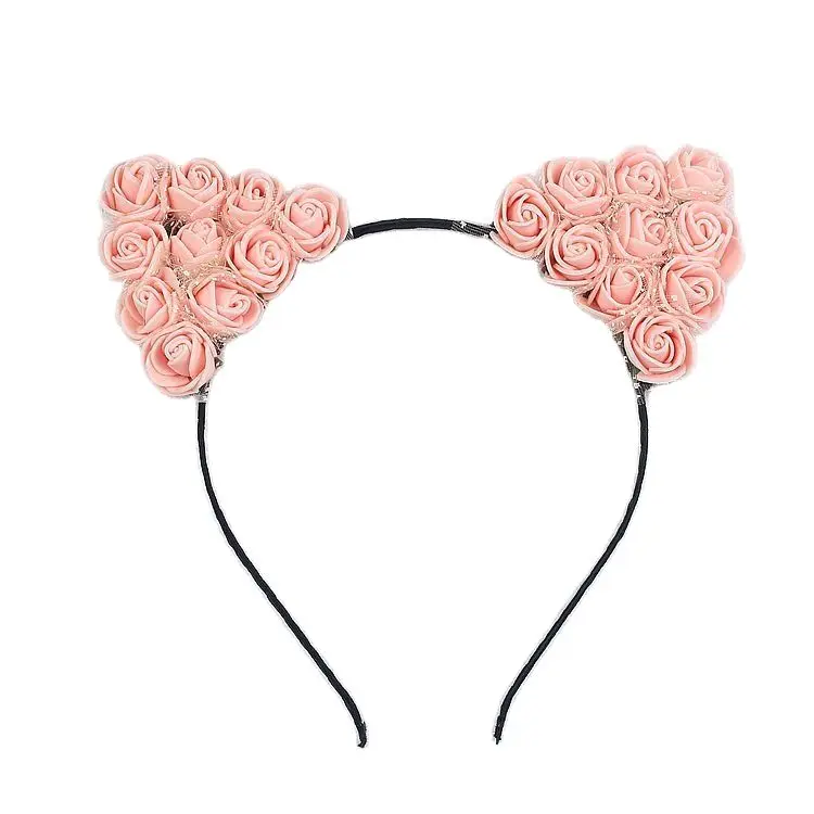 Girls Cat Ears Hair Bands Women EVA Rose Flowers with Muslin Cute Bunny Headband Anime Character Cosplay Children's Buckle |