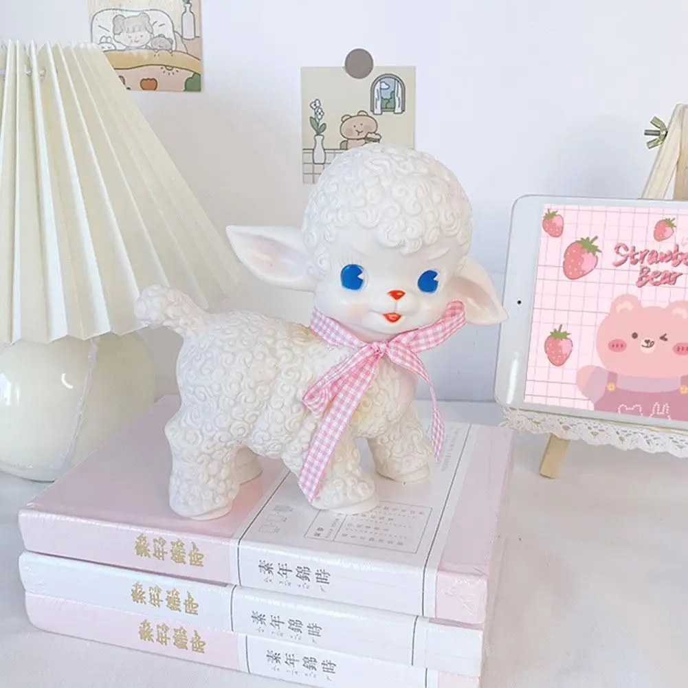 

Pink Ribbon Bow Decor Rubber Sheep Toy Cute Classic Toys Doll For Kids Sweetheart Gift Decor For Girl Lamb Desk Bedroom Gir V4Y9