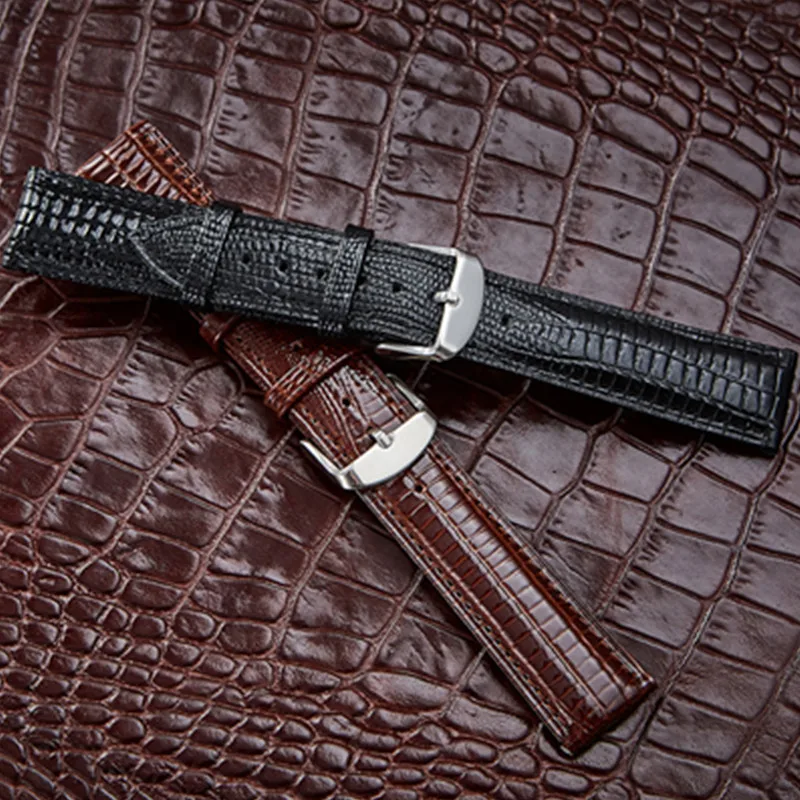 Ремешок ящерица змея из телячьей кожи для мужских часов черный браслет наручных