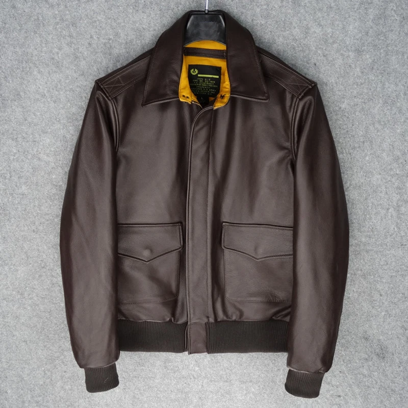 

2022 men's genuine natural real cow leather bomber coat a2 flight military suit air force jacket male brown black 2xl 3xl xxxl