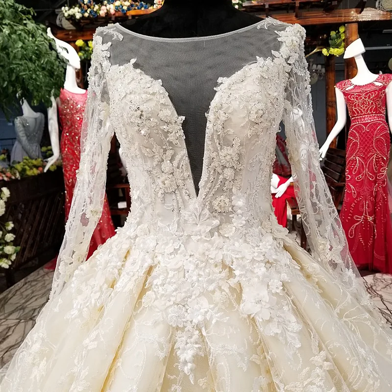LS68880 свадебное платье с рукавами2018 новый дизайн 3D цветы оригинальные 100% реальные