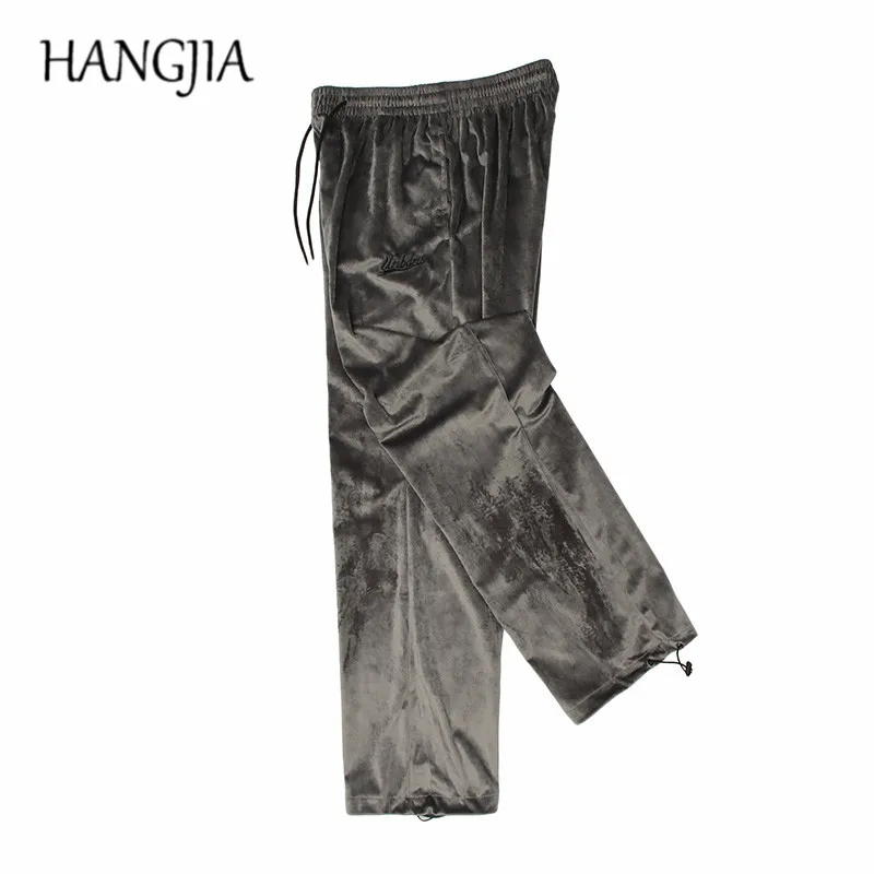 

Urban Streetwear Golden Velvet Joggers Women Fashionable Embroidery Velour Wide Leg Sweatpants Men Elastic Drawstring