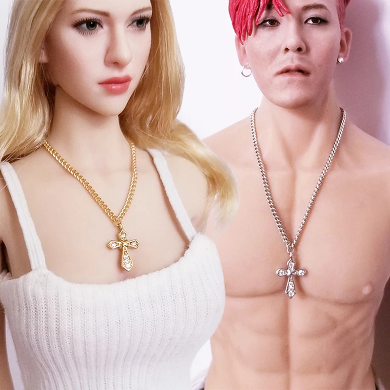 

1/6 Scale Men Women Fashion Hip-Hop Diamond Cross Necklace Pendents Model for 12''Body DIY