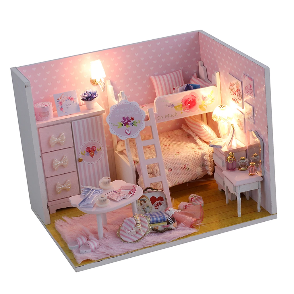 

Креативный 1:64 деревянный кукольный домик DIY Спальня 3D головоломка игрушка с пылезащитный чехол