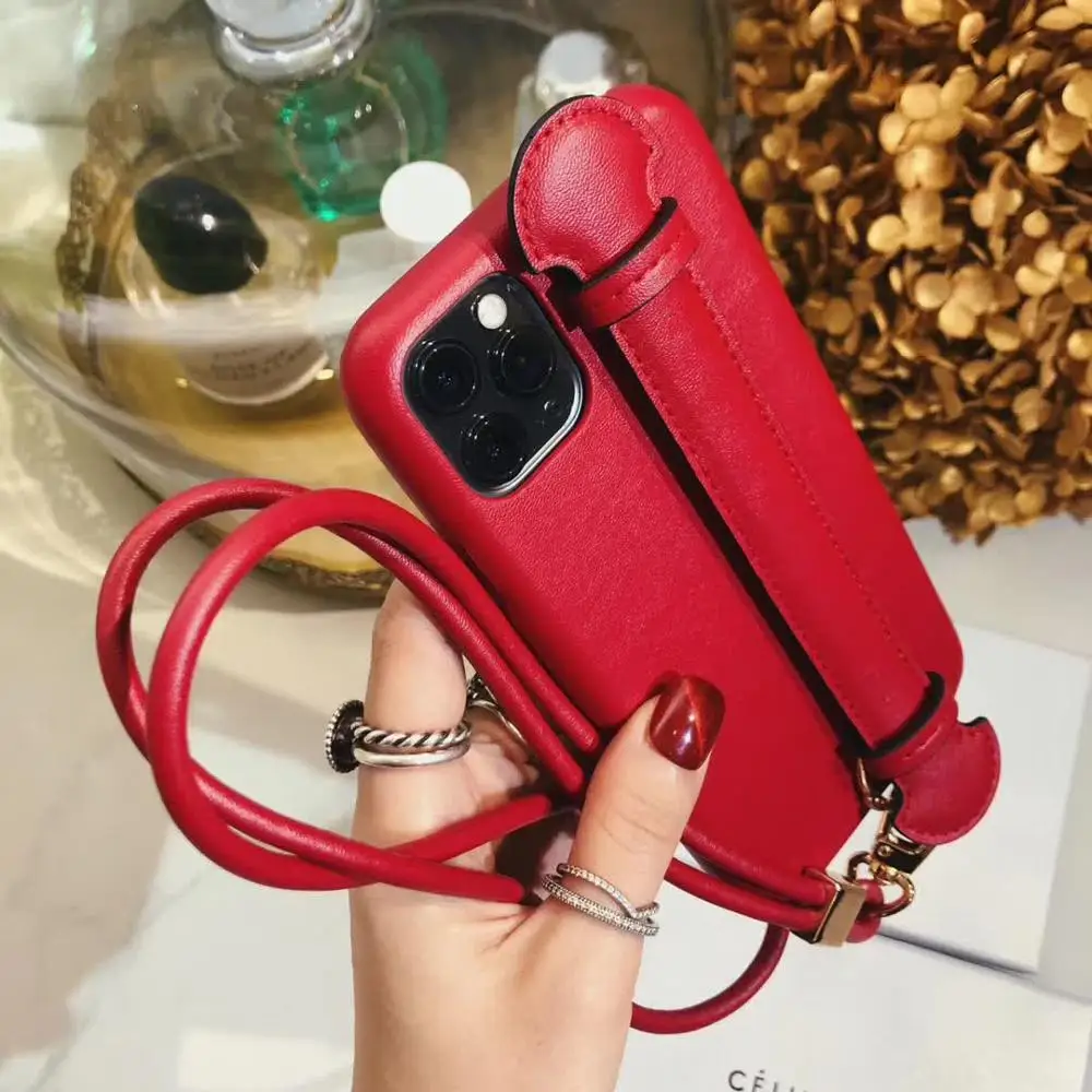 luxury brand designer handmade genuine leather case for iphone 12 11 pro xs max xr 7 8 plus cover with strap phone accessory bag free global shipping