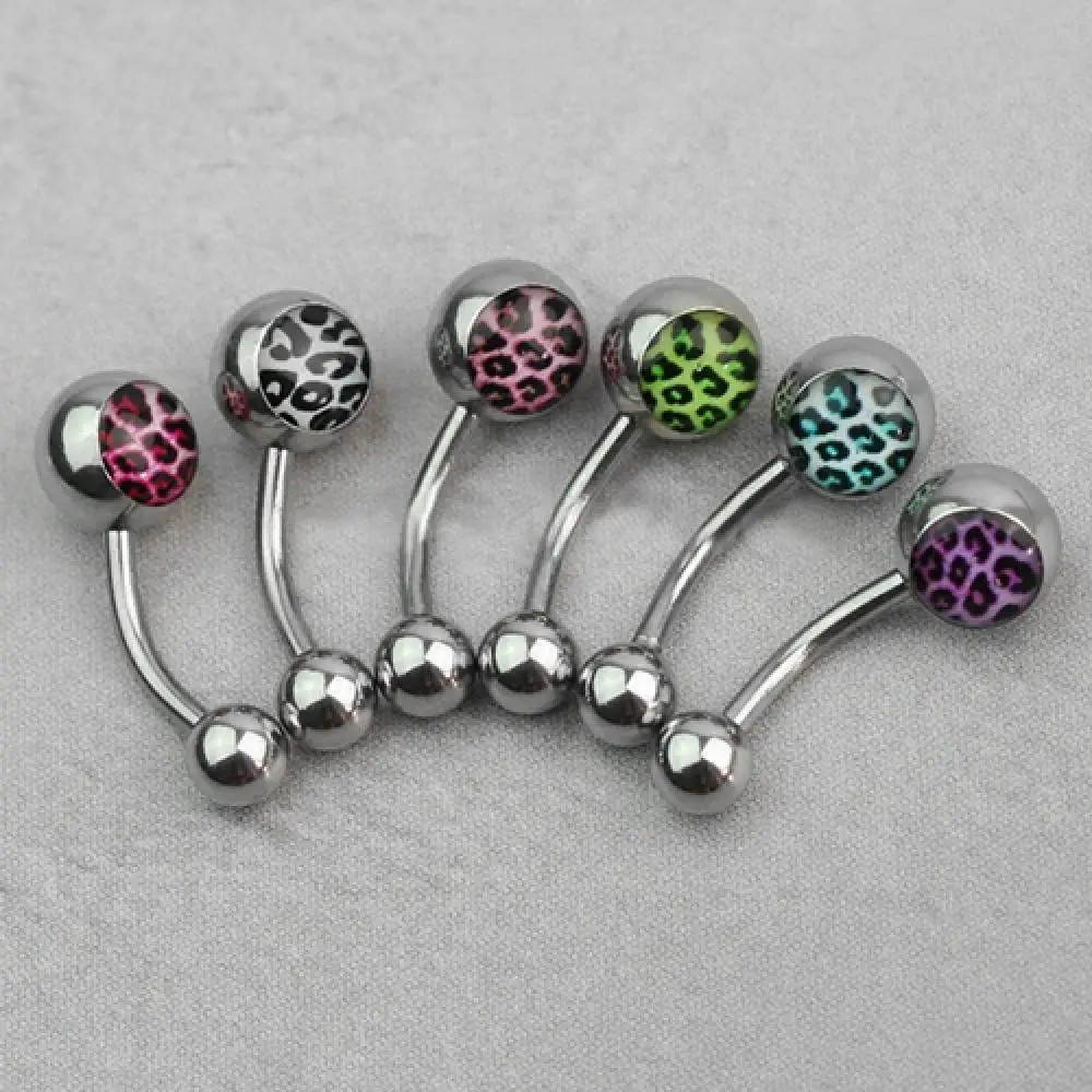 

Hot Sales!!! 6 Pcs Mixed Color 16G Leopard Print Barbell Bar Belly Button Navel Ring Piercing