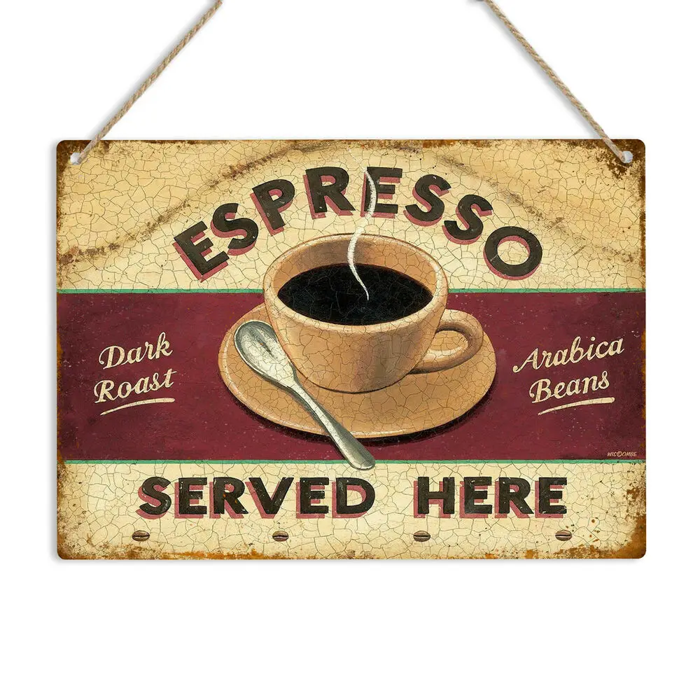 

ESPRESSO Served Here Vintage Metal Sign Plaque Restaurant Bar Cafe Coffee Shop