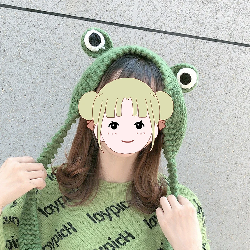 Осенне зимние наушники детская и взрослая вязаная шапка лягушка Милая Кружевная