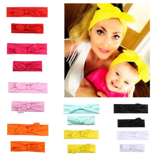 

2Pcs Mama & Baby Headwear Elastic Bow Knotted Turban Hair Band Headband