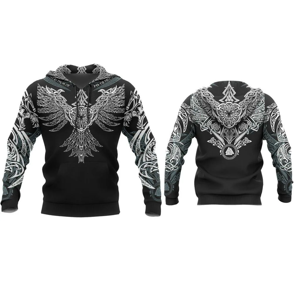 

Viking Huginn Men/Women Print Hoodie Sweater Harajuku Fashion Hoodie Crow Tattoo Casual Jacket 2021