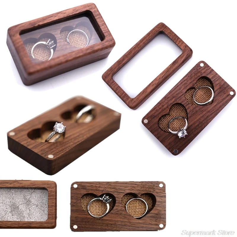 Шкатулка для колец из орехового дерева My13 21, портативная шкатулка для хранения колец в деревенском стиле, для обручальной церемонии