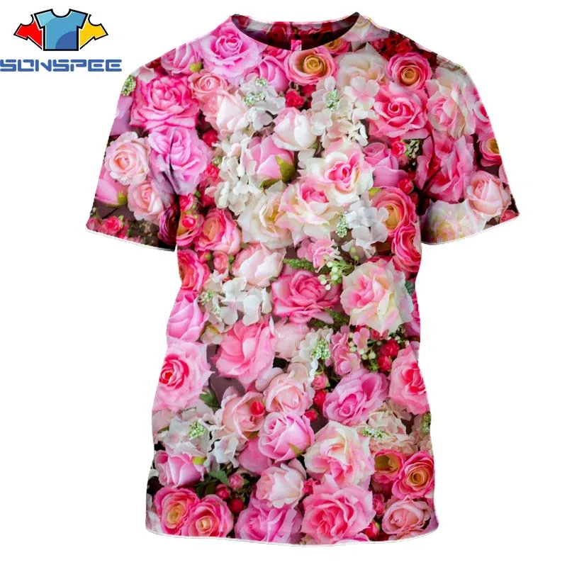 

SONSPEE Flower Rose Tulip 3D Print Men's T Shirts Short Sleeve Casual Fashion Vintage Floral Sunflower Men Women Tee Top Shirt