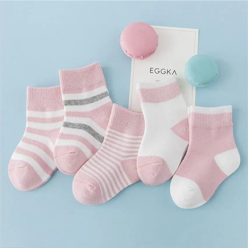 5 Pair Pink 10 шт./5 пар, Детские хлопковые носки на осень, зиму и весну, носки для студентов, носки-тапочки, цветной носок для мальчиков и девочек - Цвет: 5 Pair Pink