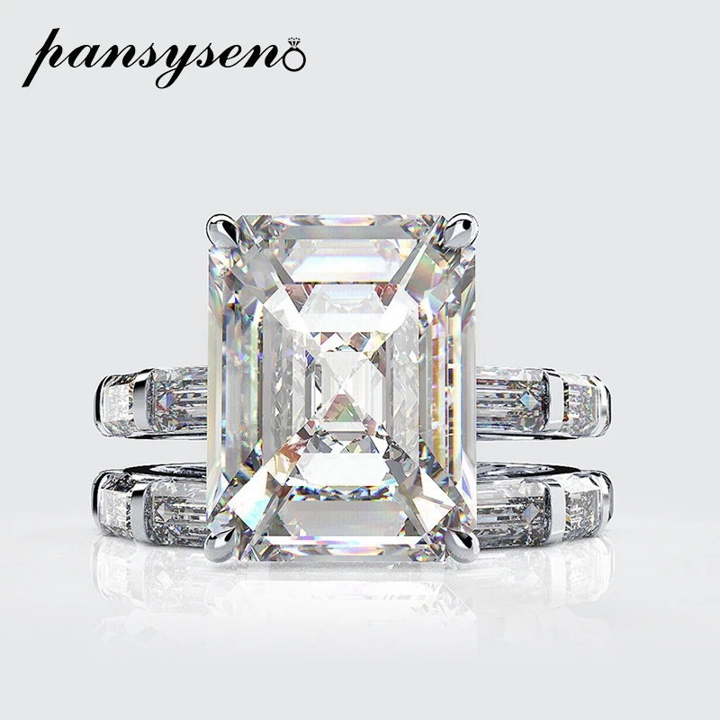 

PANSYSEN 100% Solid 925 Sterling Silver created moissanite ruby sapphire gemstone Rings for Women Cocktail Ring Set Fine Jewelry
