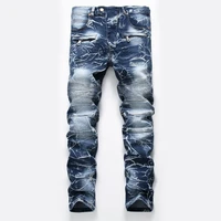 jeans men 2021 autumn casual washed cotton fold skinny ripped jeans hip hop elasticity slim denim jeans pants home