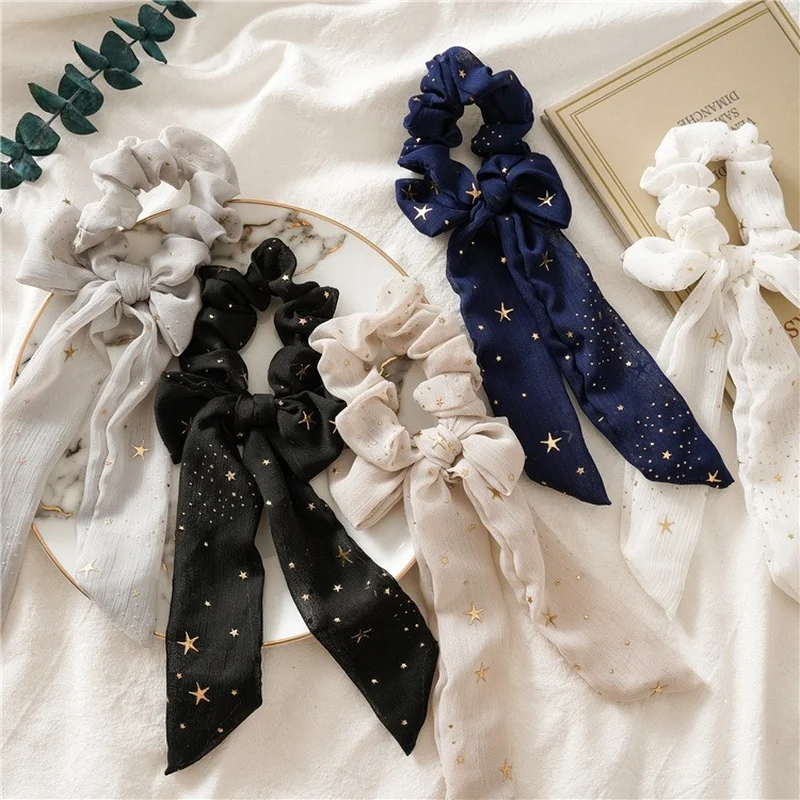 

Fashion Girl Chiffon Bow Long Streamers Scrunchies Hair Ties Hair Accessories for Girls Women Elastic Hair Bands Ponytail Holder