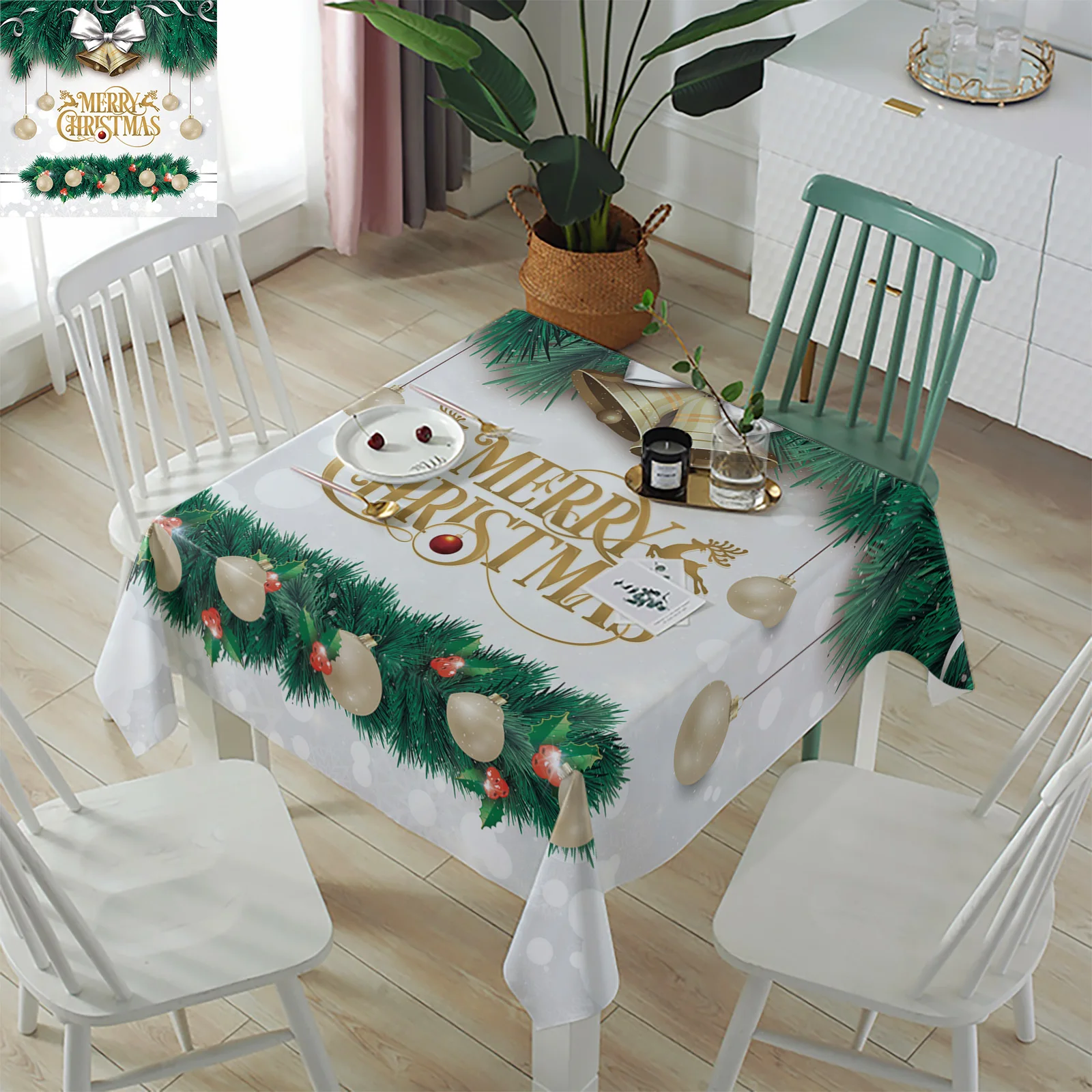 Рождественское украшение водонепроницаемая скатерть с шариками и колокольчиком