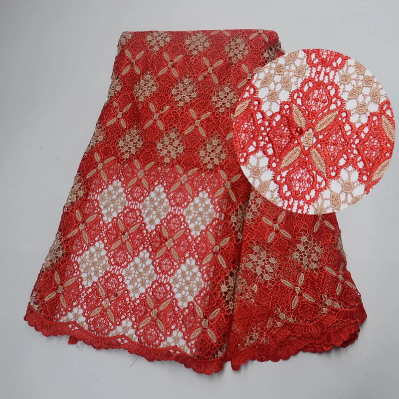 Новый нигерийский водорастворимый шнур кружевной ткани с бисером и вышивкой 5