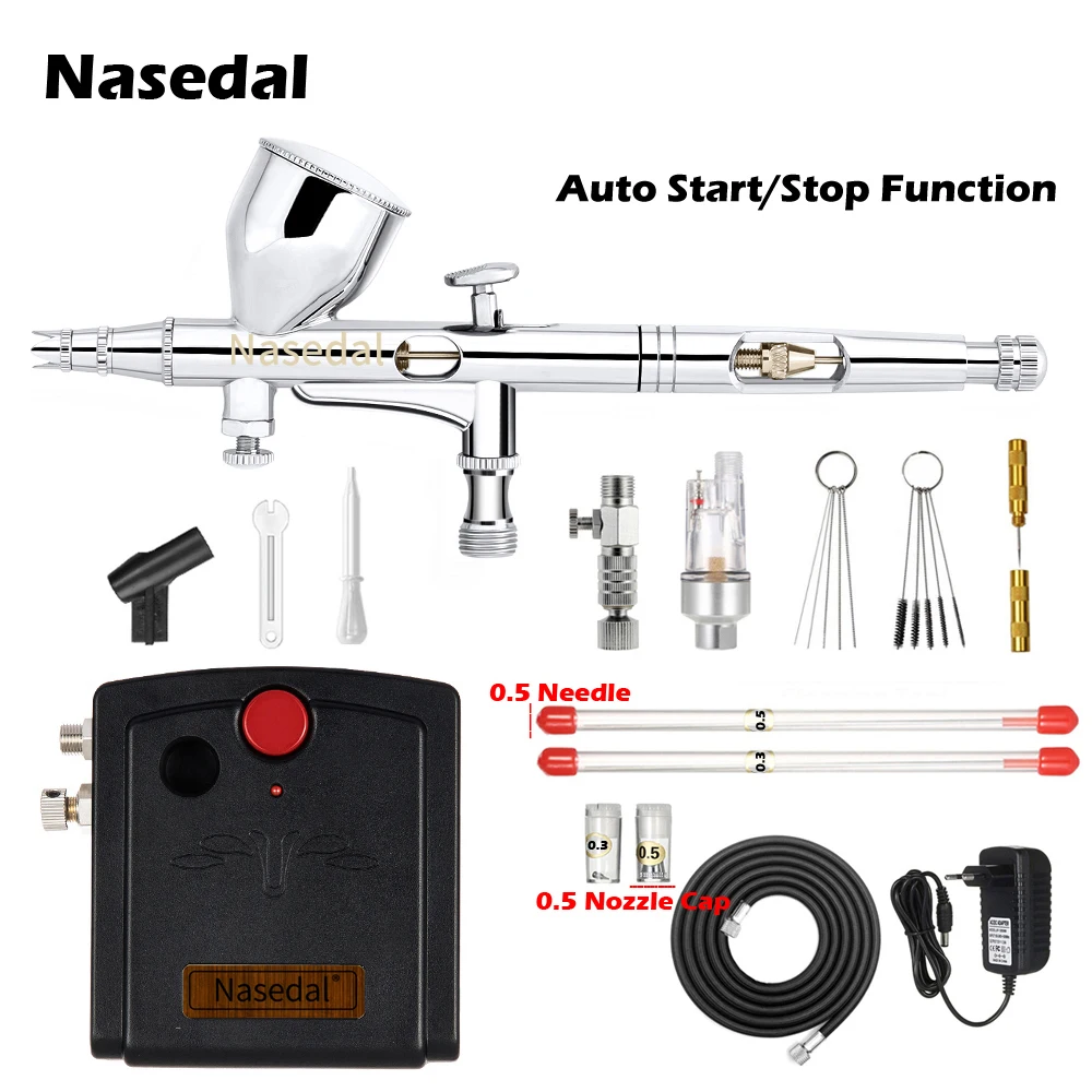 Nasedal 9cc двойного действия Аэрограф компрессор авто Стоп функция распылитель