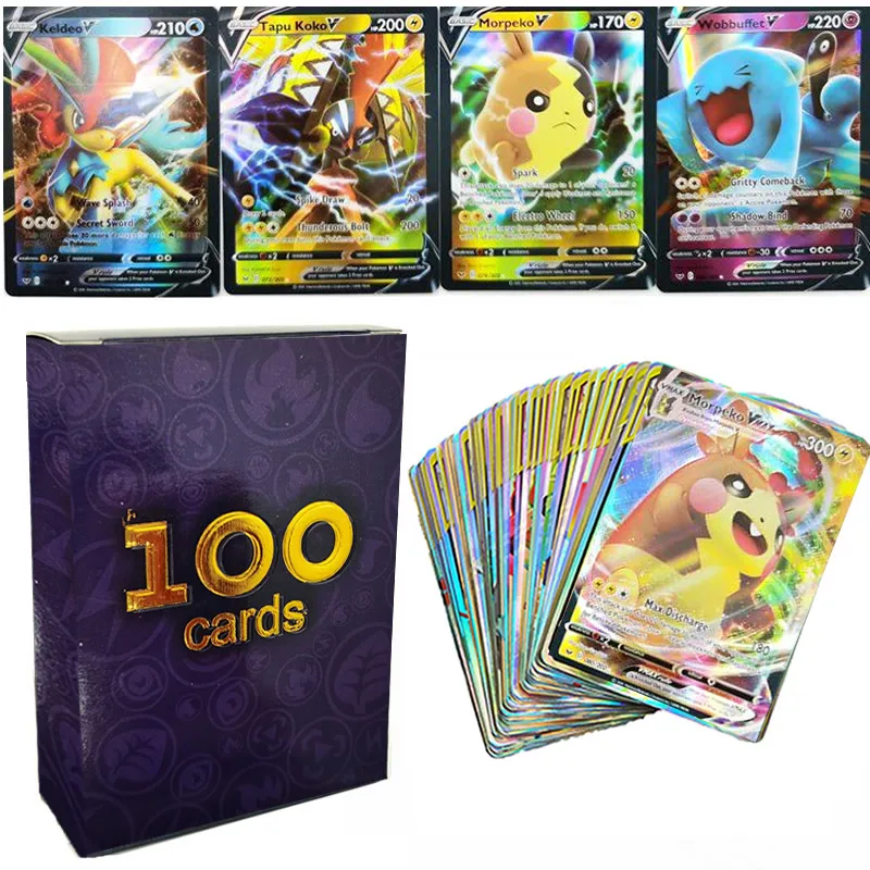 100PCS/Box Pokemon V Cards VMAX GX EX TAKARA TOMY English Game Trading Collection Battle Shining Card Best Selling Kid Gift Toys