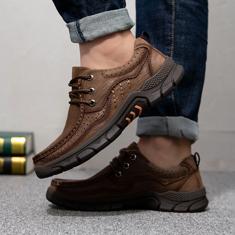 Мужская обувь кожаные ботинки кэжуал 2020 Осенняя мужская для отдыха из