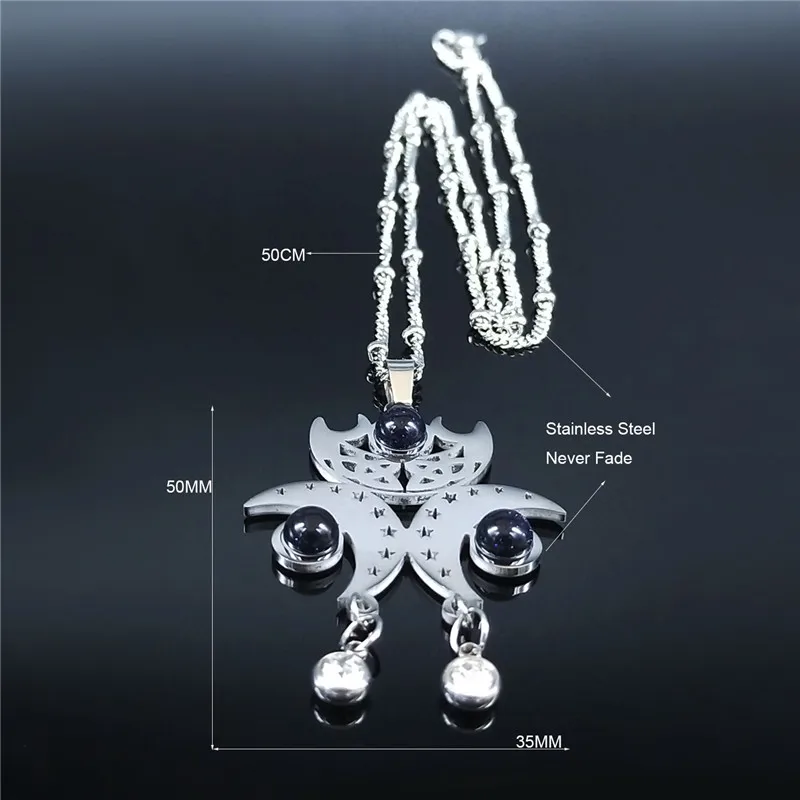 

2021 Witchcraft Moon Natural Stone Stainless Steel Necklace for Women Pentagram Silver Color Necklaces Jewelry colgante N4232S02