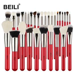 Набор кистей для макияжа с красными глазами BEILI, профессиональные натуральные волосы, тени для век, пудра, румяна, маркер, набор кистей, инструмент для макияжа
