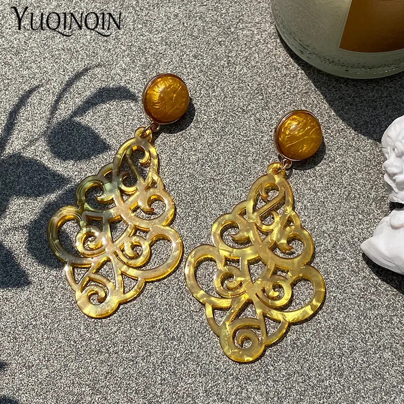 Модные Акриловые Винтажные висячие серьги из смолы красочные круглые