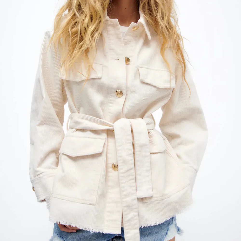 

Женская Вельветовая куртка Za belt, вельветовое пальто в стиле ретро с длинными рукавами, пуговицами и карманами, Женское пальто, куртка 2021