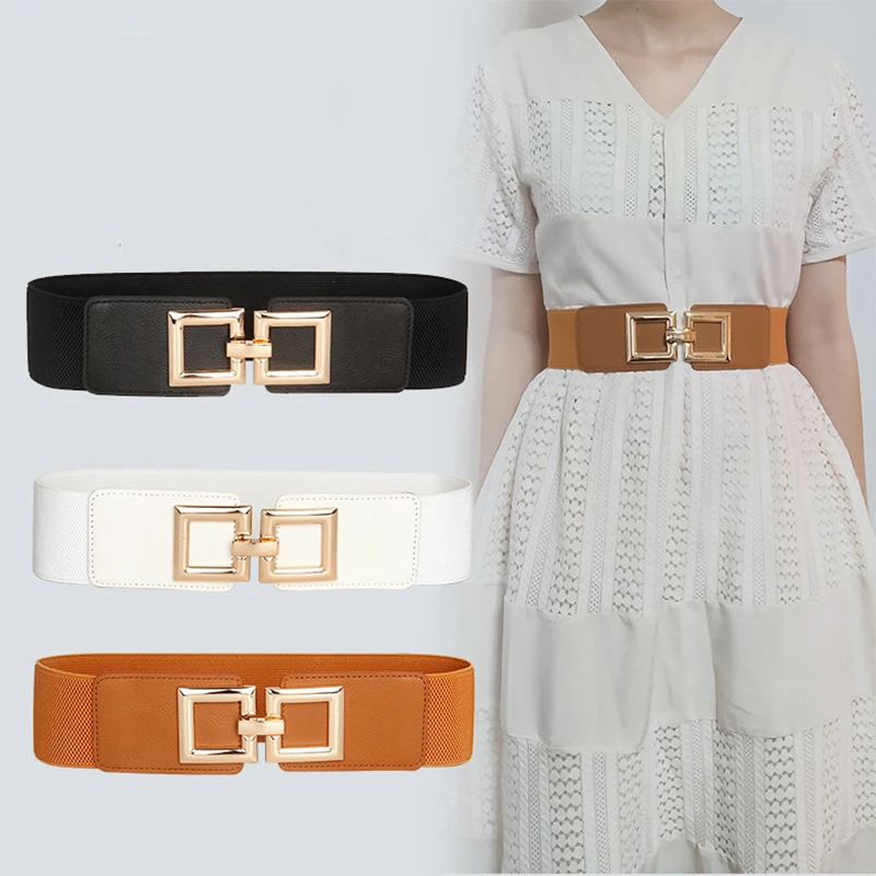 

Корсет женский эластичный с широкой пряжкой, Модный черный декоративный пояс для платьев, пальто, костюмов, Роскошный дизайнерский бренд