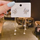 Серьги-подвески с бабочками и кисточками женские, Винтажные висячие ювелирные украшения с кристаллами и жемчугом в современном стиле, Свадебная и вечерняя мода, Подарочная бижутерия