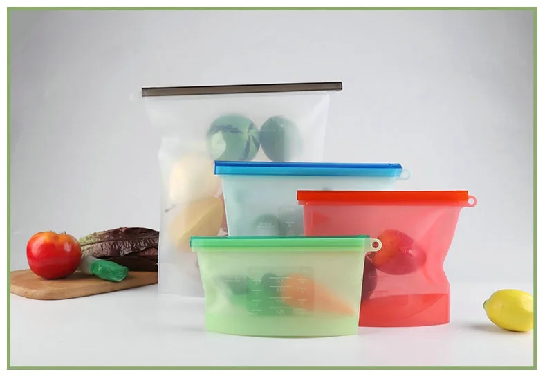 

Silicone Food Storage Bag Reusable Freezer BagTop Zip Lock Bags Kitchen Organizer Fresh-keeping Bag