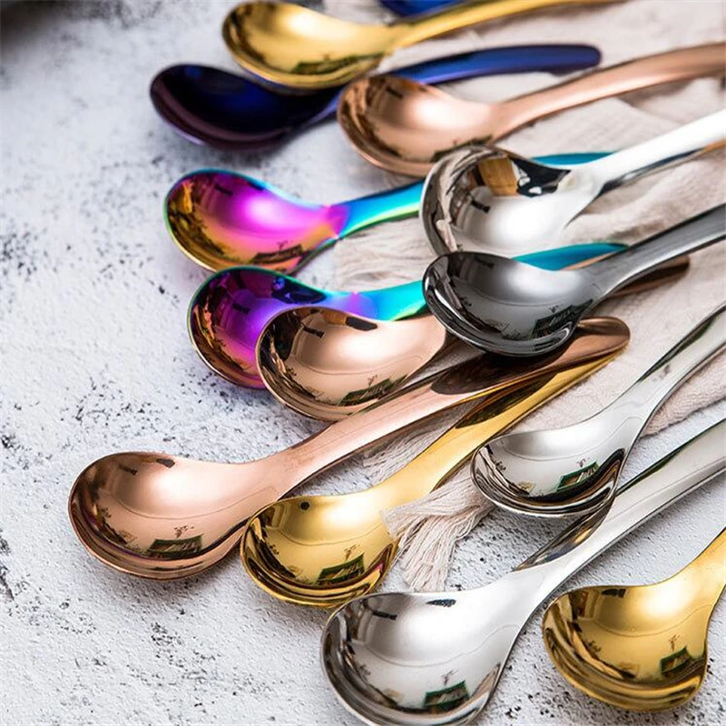 

Colorful Coffee Spoon Stainless Steel Long Handle 5 Color Mixing Spoon Set Dessert Long Ice Kitchen Spoon