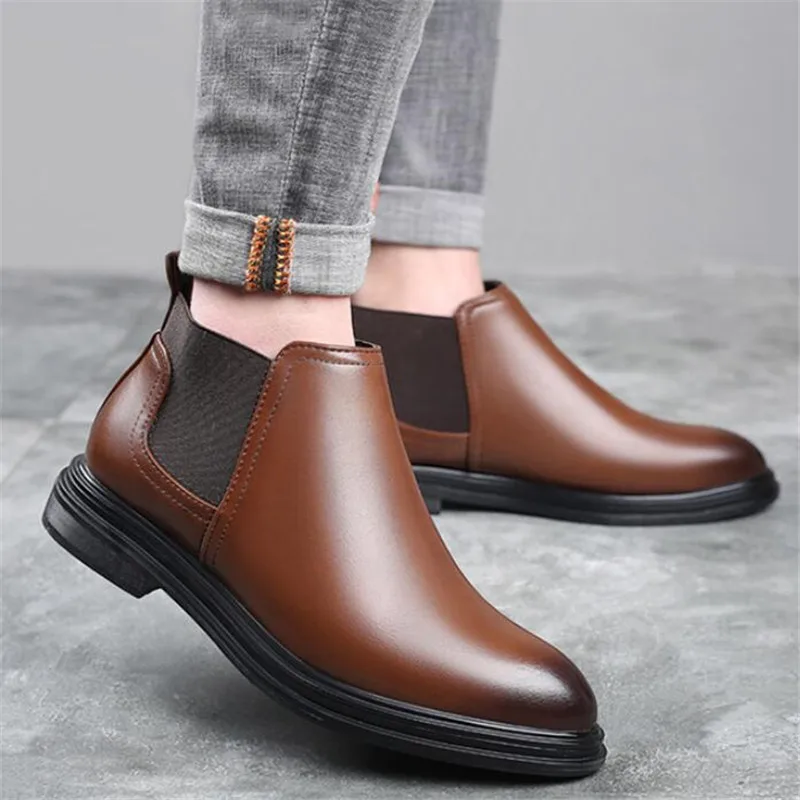 Мужские кожаные ботинки челси черные классические деловые трендовая обувь для