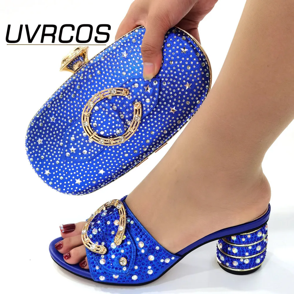 

High Quality Dark blue Color African Designer Shoes And Bag Set To Match Italian Party Shoes With Matching Bags Set