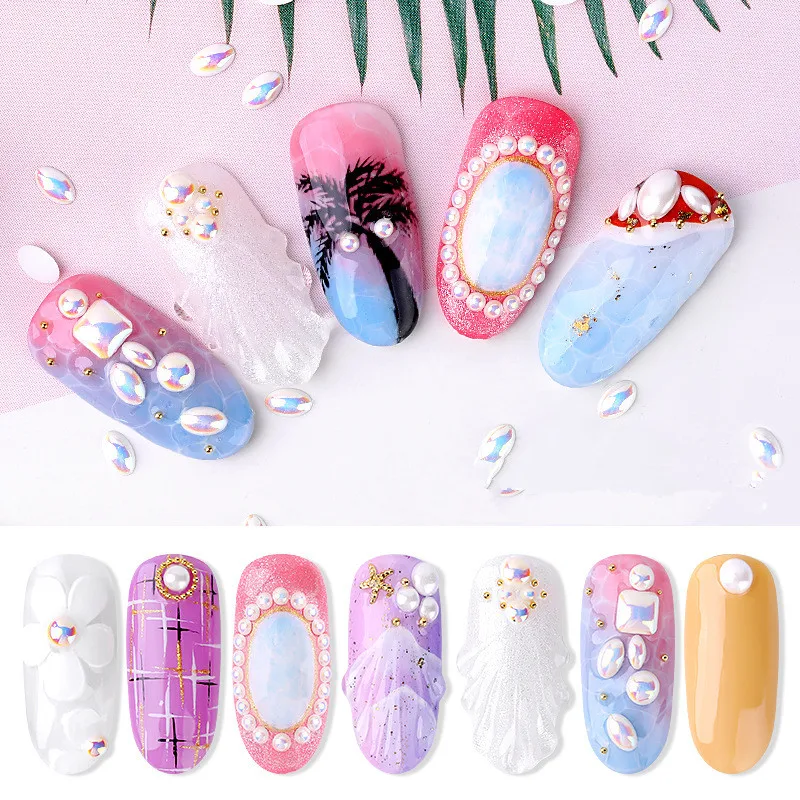 

21 Styles Flat Round Pearls Metal frame Rhinestone DIY Nail Art Nail Beads Beauty Decoration DIY Nail Charms 2mm - 6mm F621