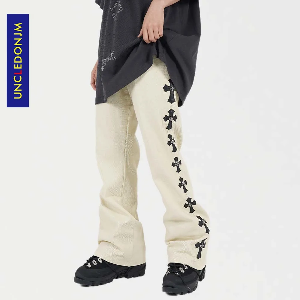 

UNCLEDONJM Distressed Flare Pants Jeans Men Urban street Fashion hip hop jeans for men Emboridery vintage jeans men UED968